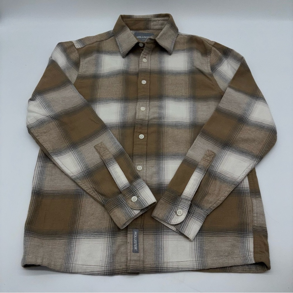 Hollister Plaid Khaki and Cream 100% Cotton Shirt